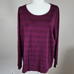Talbots Sheer Glitter Stripe Top Long Sleeve Purple Evening Night Out 2X